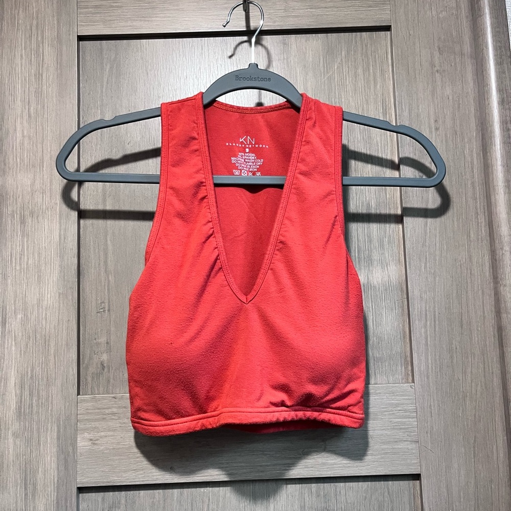 Klassy Network burnt orange V neck crop top, sz small